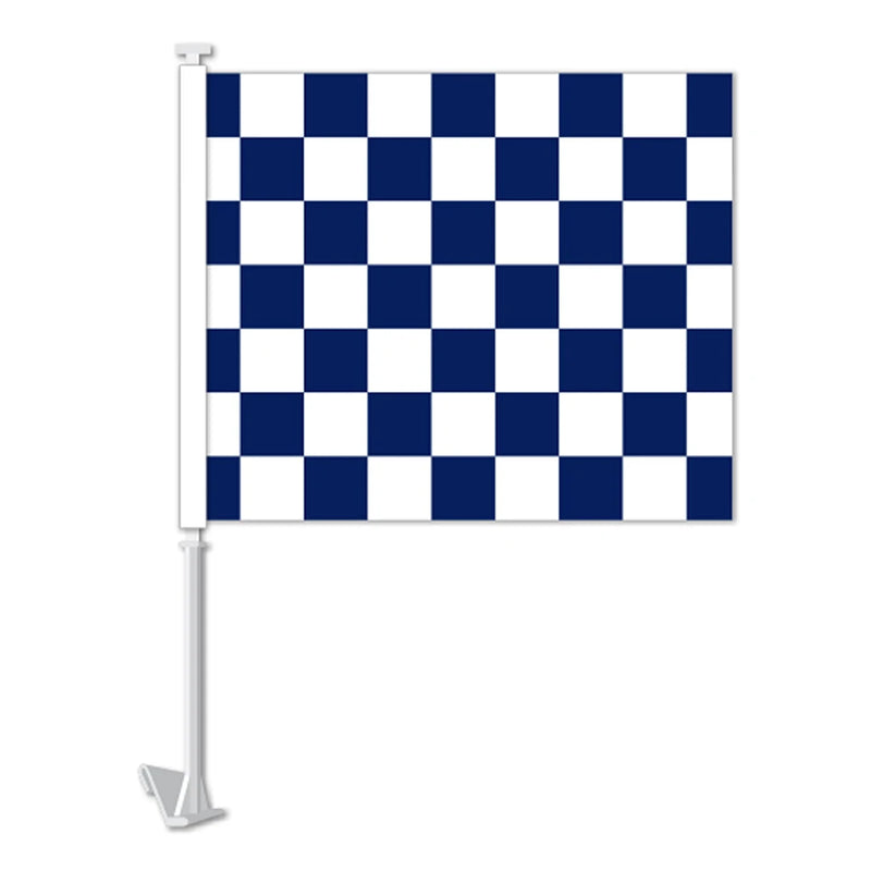 Double Pane Clip-On Car Window Flags – Checkered (12-Pack)-Blue-Prime Dealer Supply