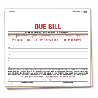 Due Bill Form – 3-Part Carbonless Auto Dealership Form.