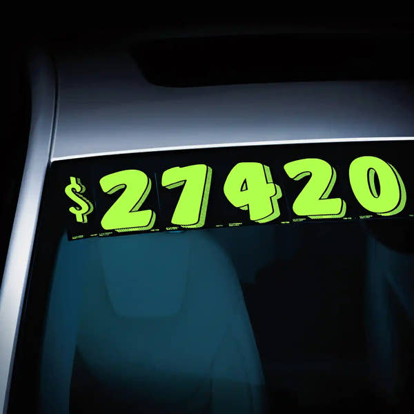 7.5 black and Chartruse pricing numbers on a windshield