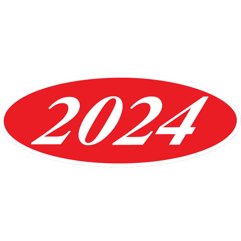 Red and White model Year Oval stickers.