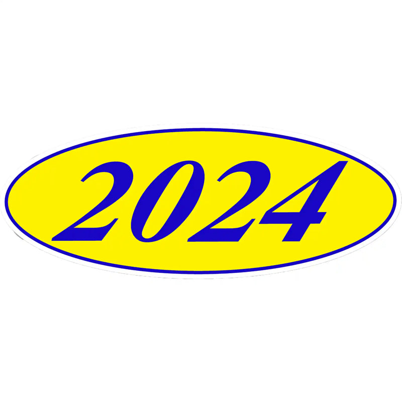Blue and Yellow Year Oval Stickers for windshields