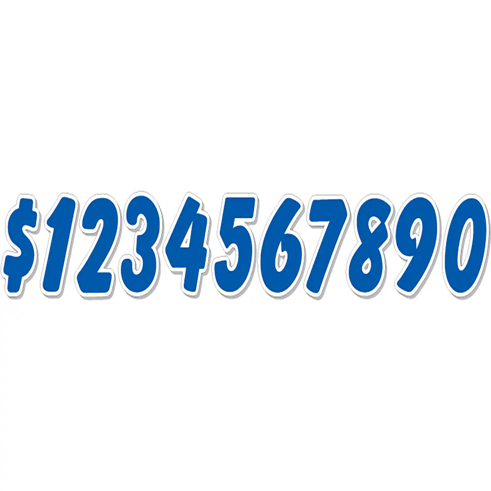 Blue and White Car Dealer die cut numbers.