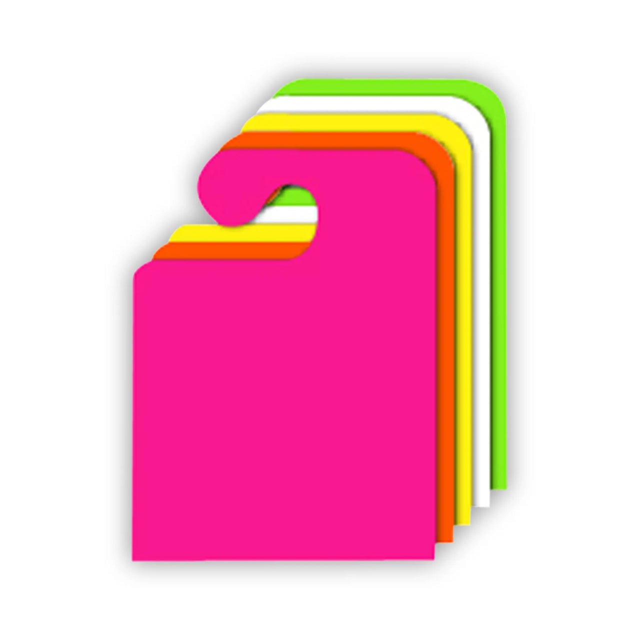 Hook style mirror tags in 5 colors.
