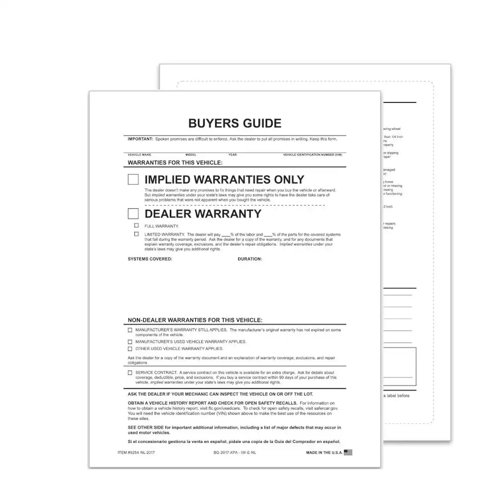 Exterior Buyers Guide - Implied Warranty - No Lines