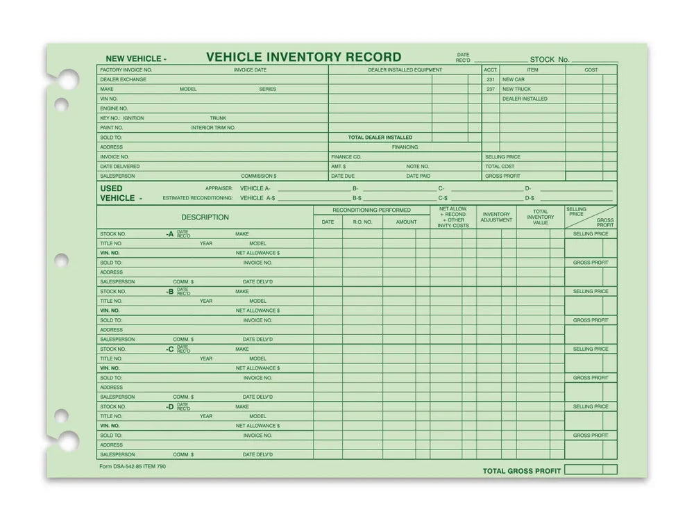 Vehicle Inventory Records form.