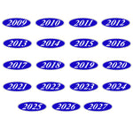 Thumbnail for Set of blue oval year labels from 2009 to 2027 on a white background