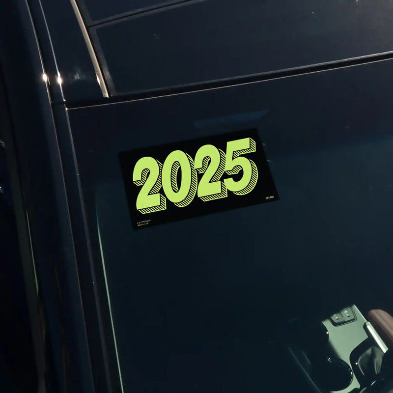 4 Digit Model Year Chartreuse and Black Windshield Stickers on windshield.
