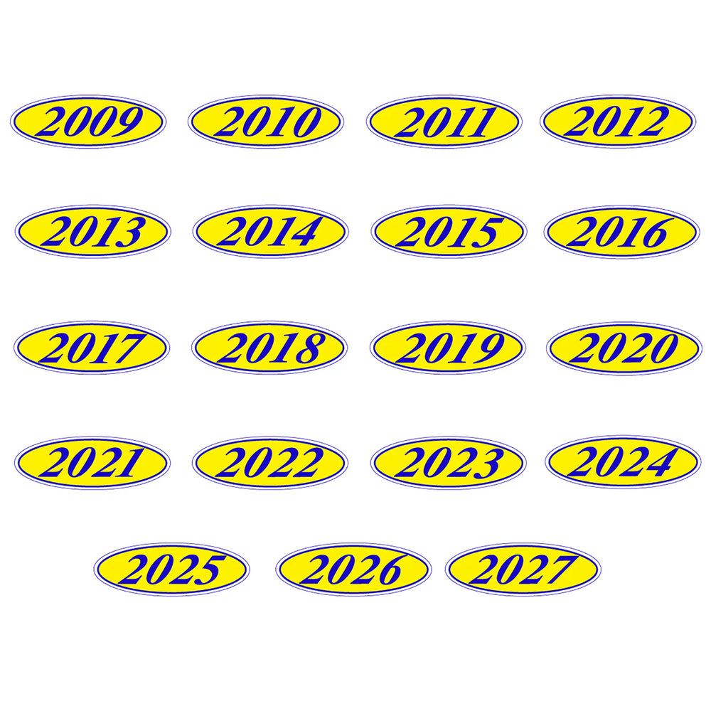 Yellow and Blue  year oval stickers
