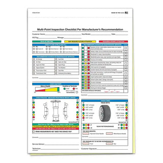 Multi-point inspection checklist for vehicles with various sections and checkboxes.