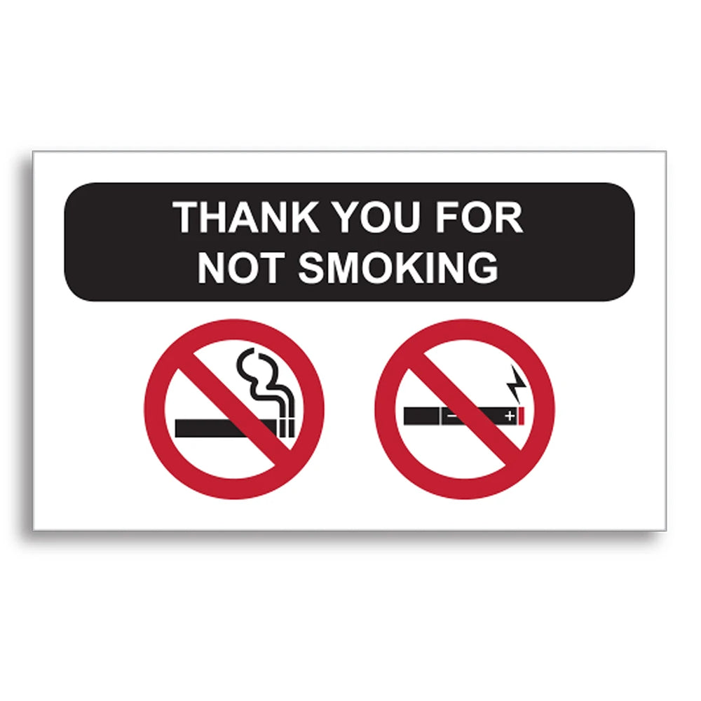 Clear No Smoking static cling label in red and black ink.