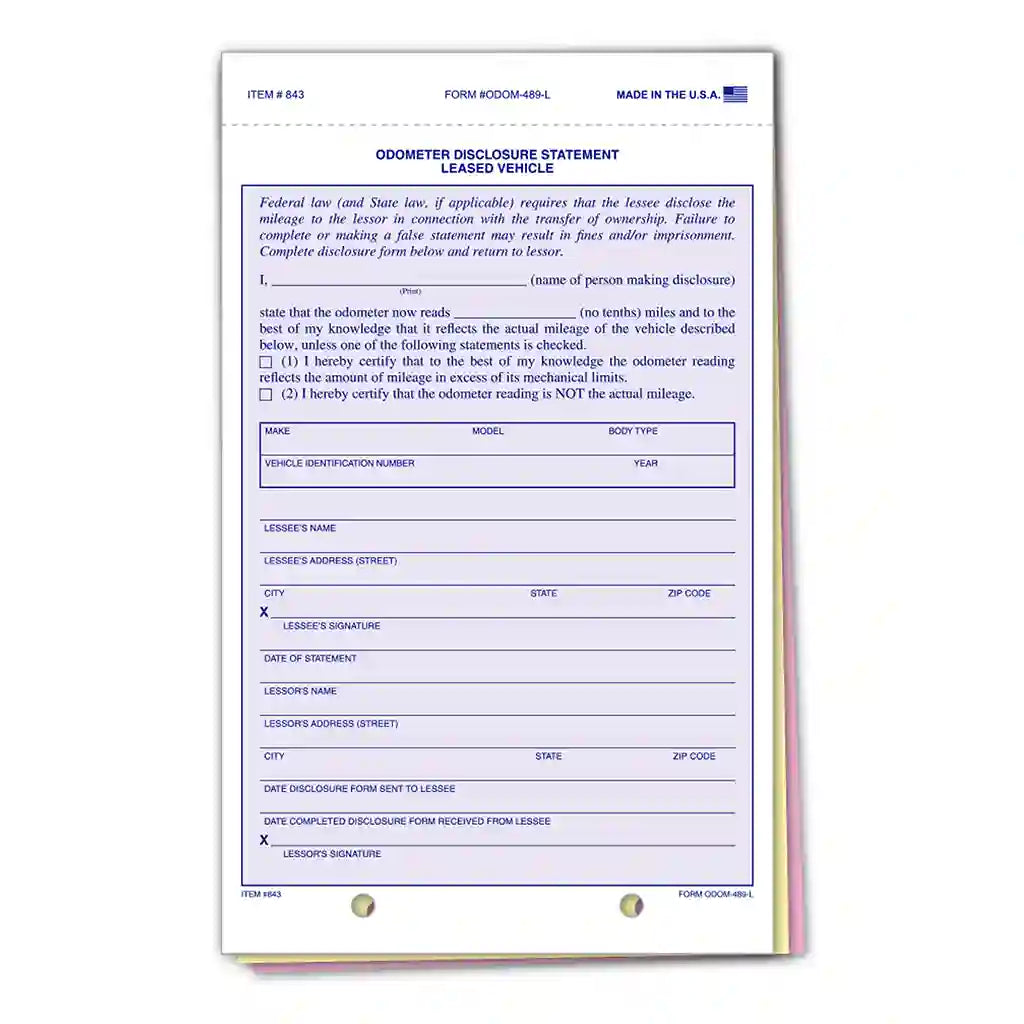 3-part odometer statement forms with Screen.