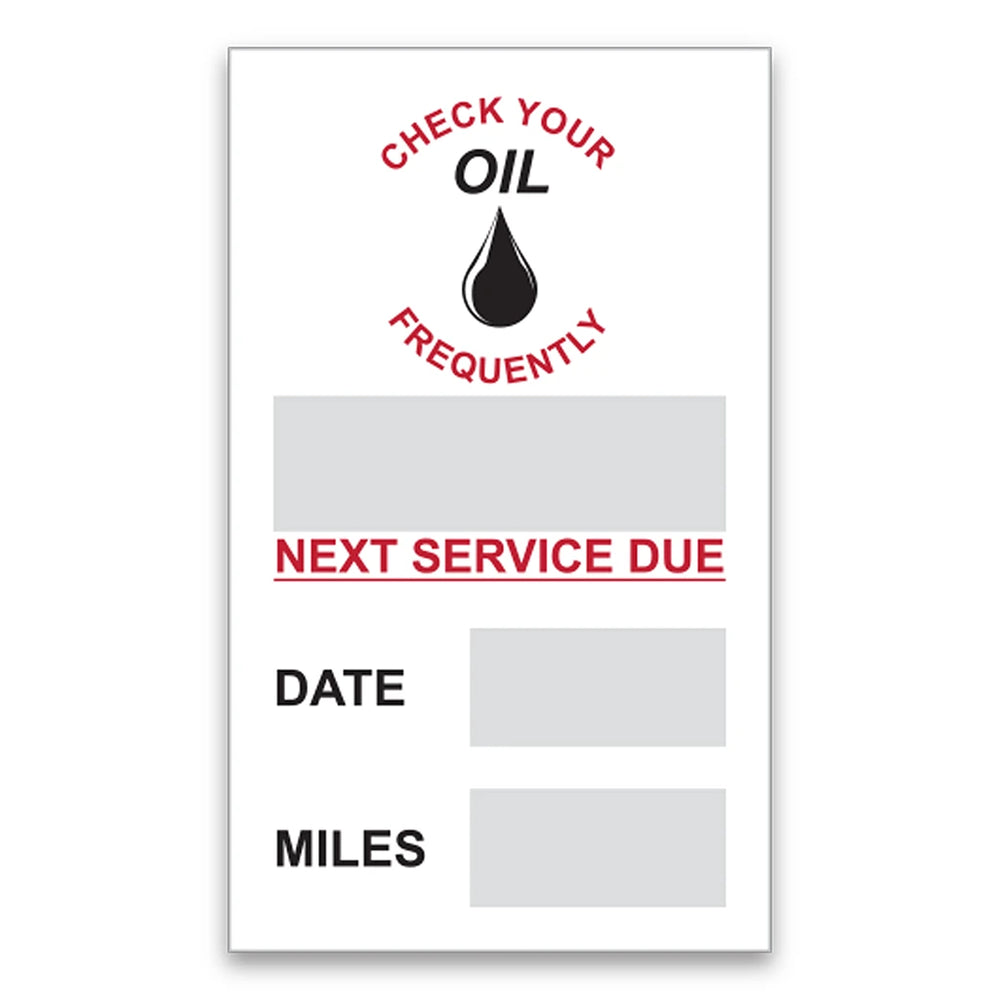 Clear static cling oil change reminder label with generic layout