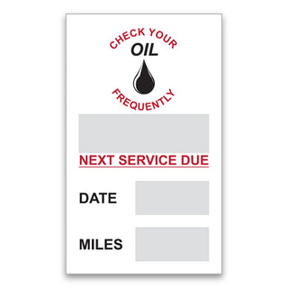 Clear static cling oil change reminder label with generic layout