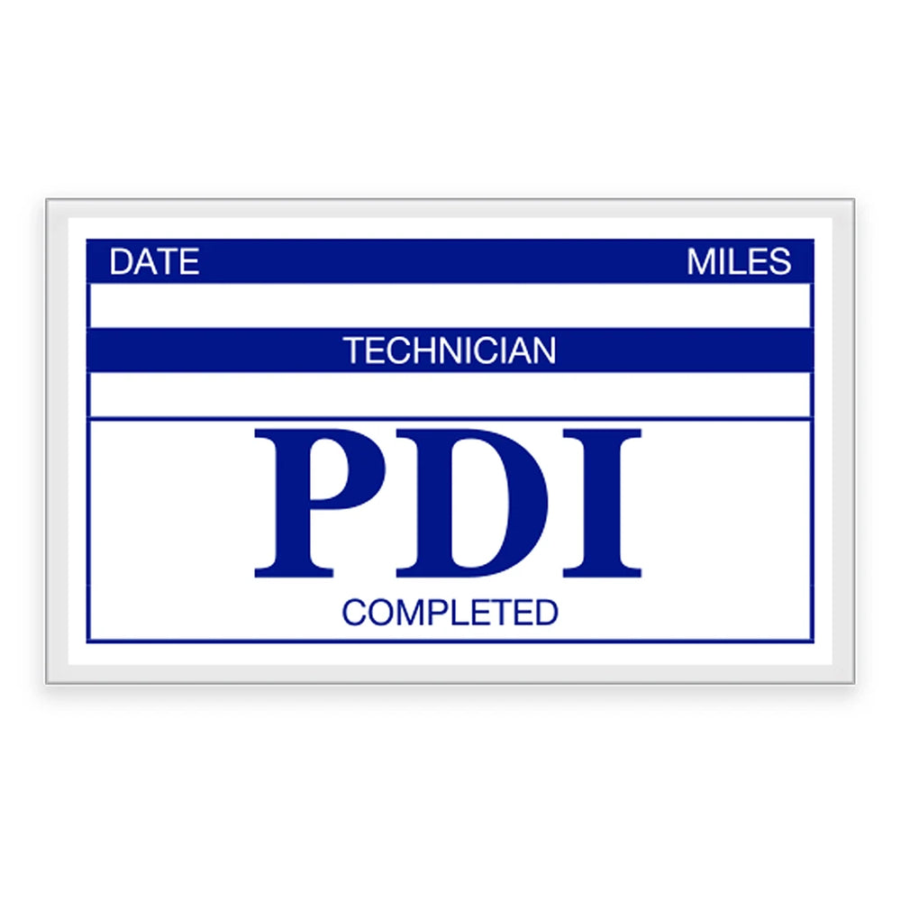 PDI sticker used to verify Pre-Delivery Inspection for vehicles at auto dealerships.