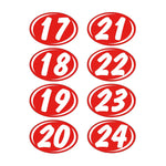 Thumbnail for Red and White 2 Digit Oval Stickers 17 thru 24.