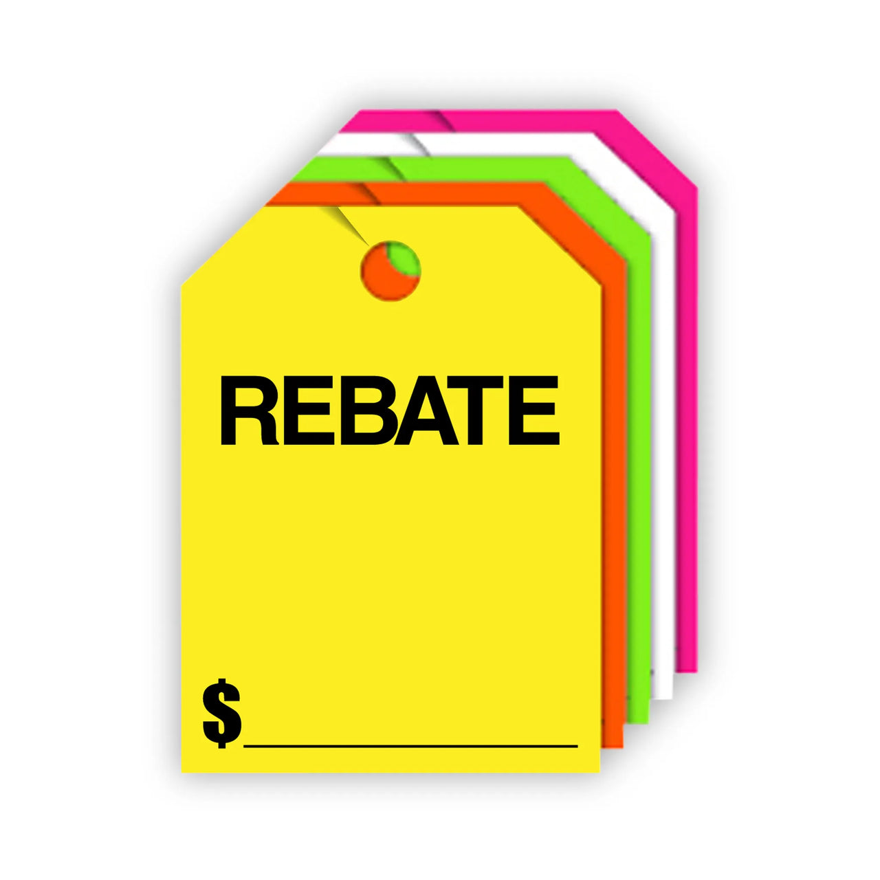 Rebate mirror tag 5 color stack.