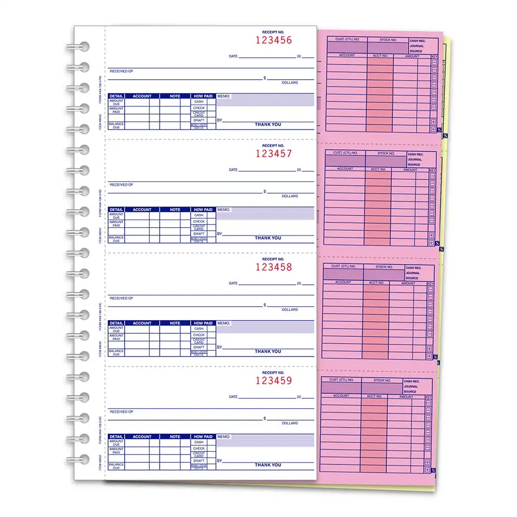 3-part carbonless cash receipt book .