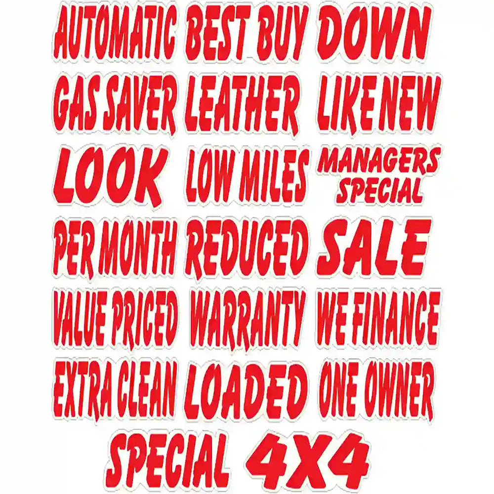 Red and white Die Cut Slogan Decals – 12 Pack