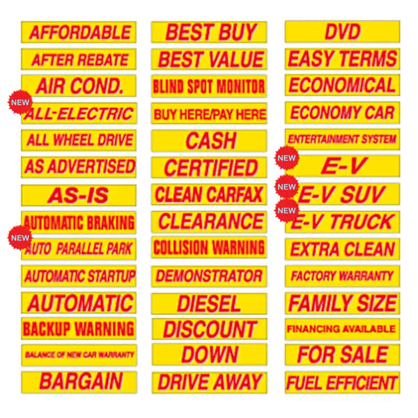Yellow and Red Windshield Slogan Stickers – 12 Pack