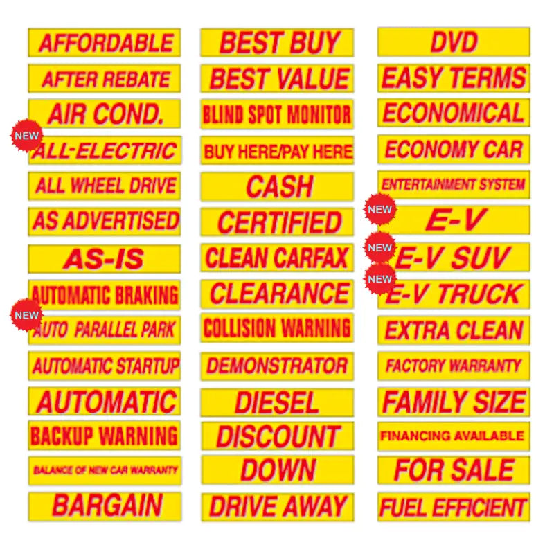 Yellow and Red Windshield Slogan Stickers – 12 Pack
