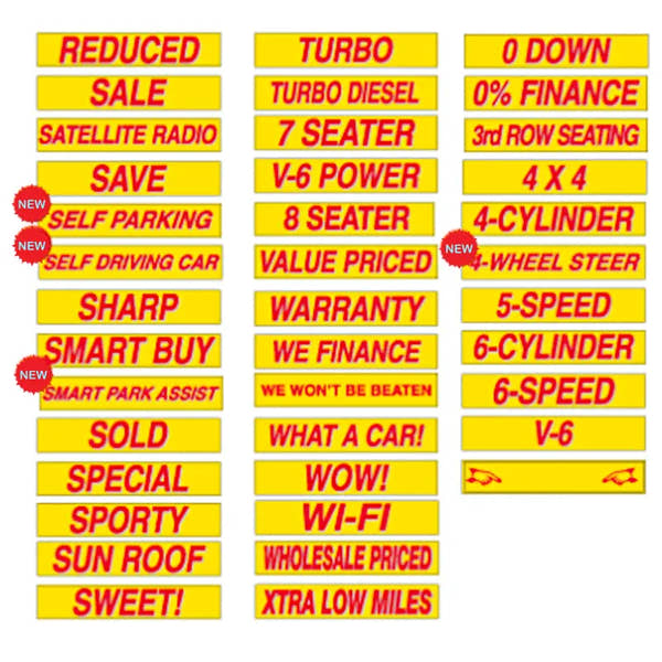 Yellow and Red Windshield Slogan Stickers – 12 Pack