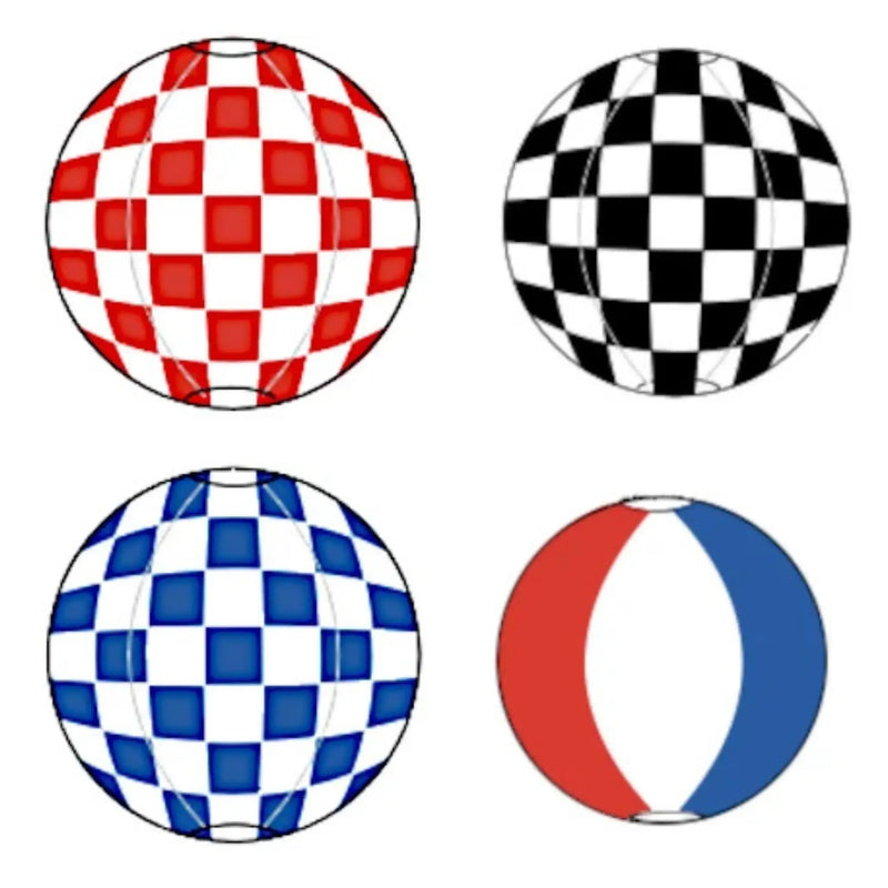  Bright 20” reusable checkered and Red white and Blue vinyl balloon, perfect for outdoor promotions.