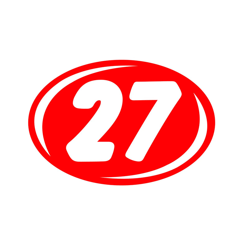 Red and White window stickers year 27