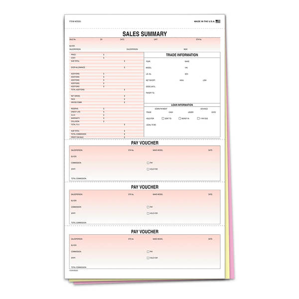 Sales Summary Form with Pay Vouchers – 3-Part Snap-Out

