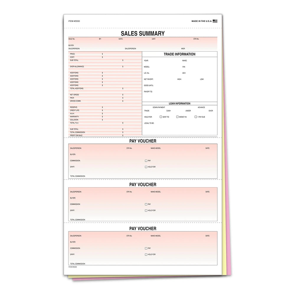 Sales Summary Form with Pay Vouchers – 3-Part Snap-Out

