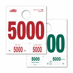 Thumbnail for Two white paper key tags with large printed numbers, shown on a plain white background. One tag has red text and the matching large number in red, and the overlapping tag has green text and matching large number in green.