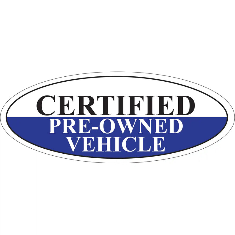Blue and White Certifed Pre-Owned Oval Stickers