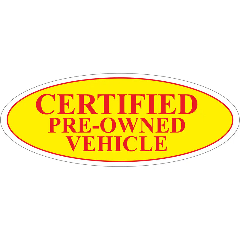 Yellow and Red Certifed Pre-Owned Oval Stickers