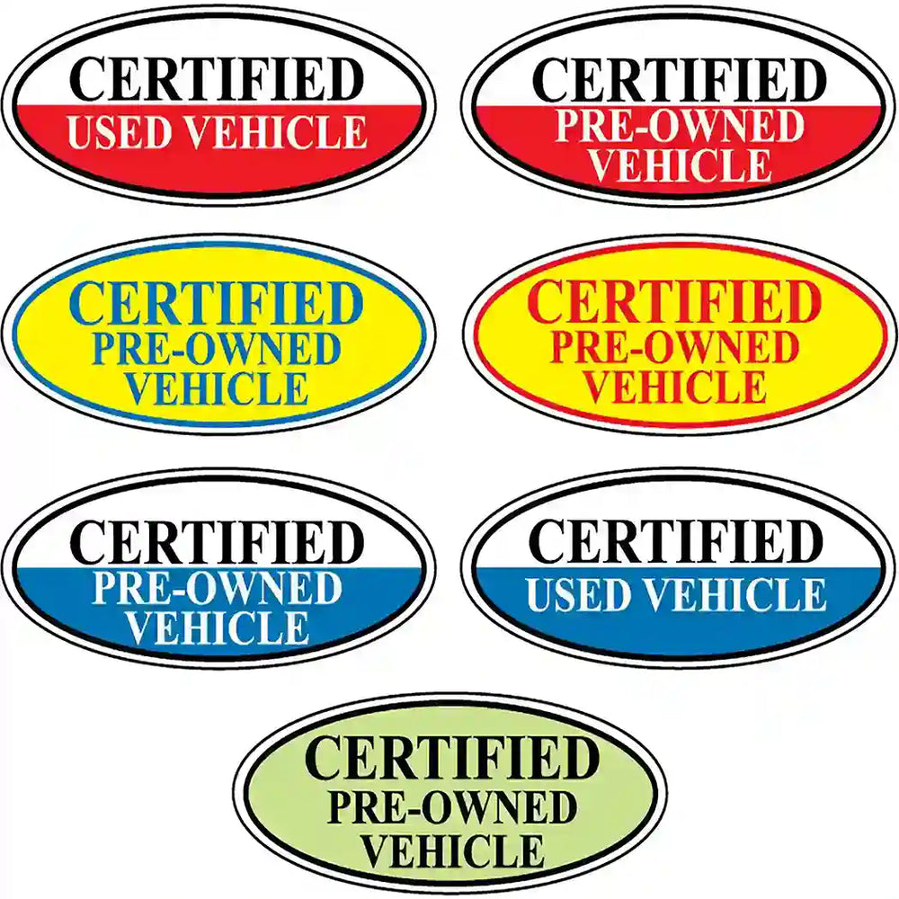 Certfied Oval stickers for used car dealerships.  