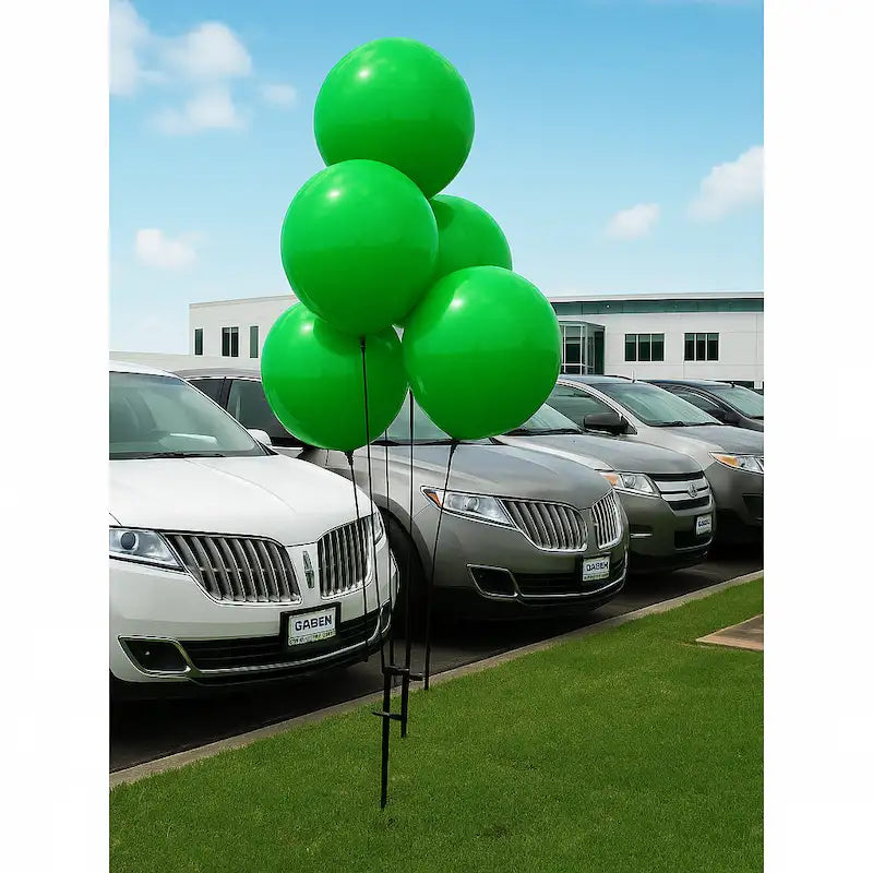 Solid Color Reusable 5 Balloon Cluster Kit with ground spike-Green-Prime Dealer Supply