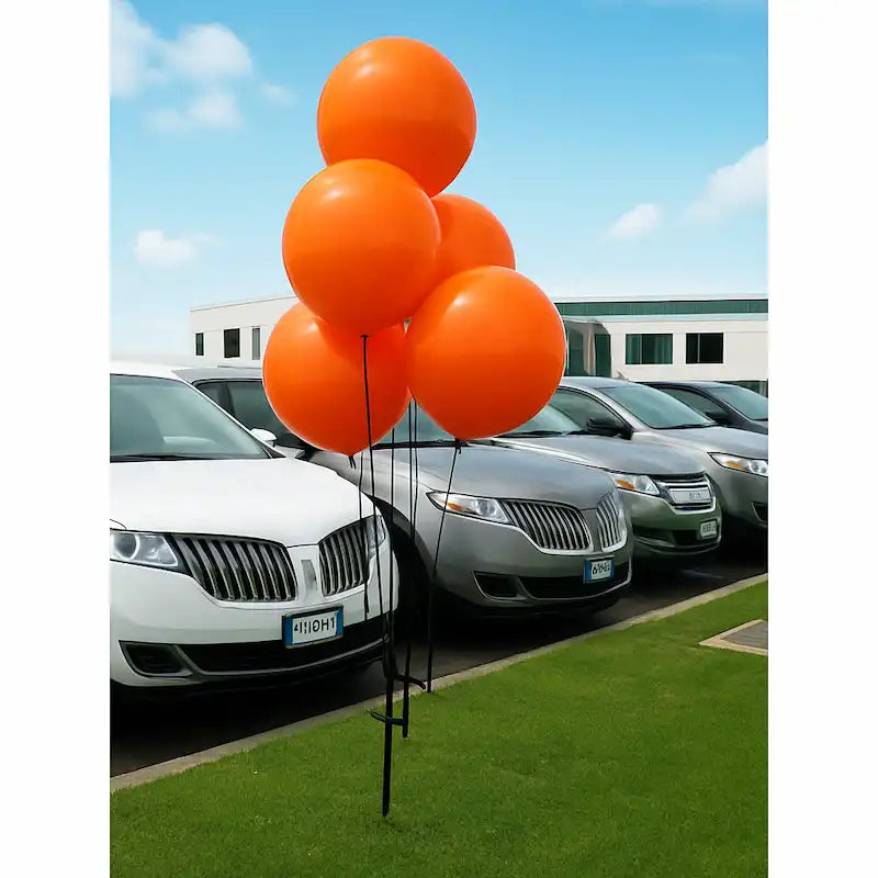 Solid Color Reusable 5 Balloon Cluster Kit with ground spike-Orange-Prime Dealer Supply