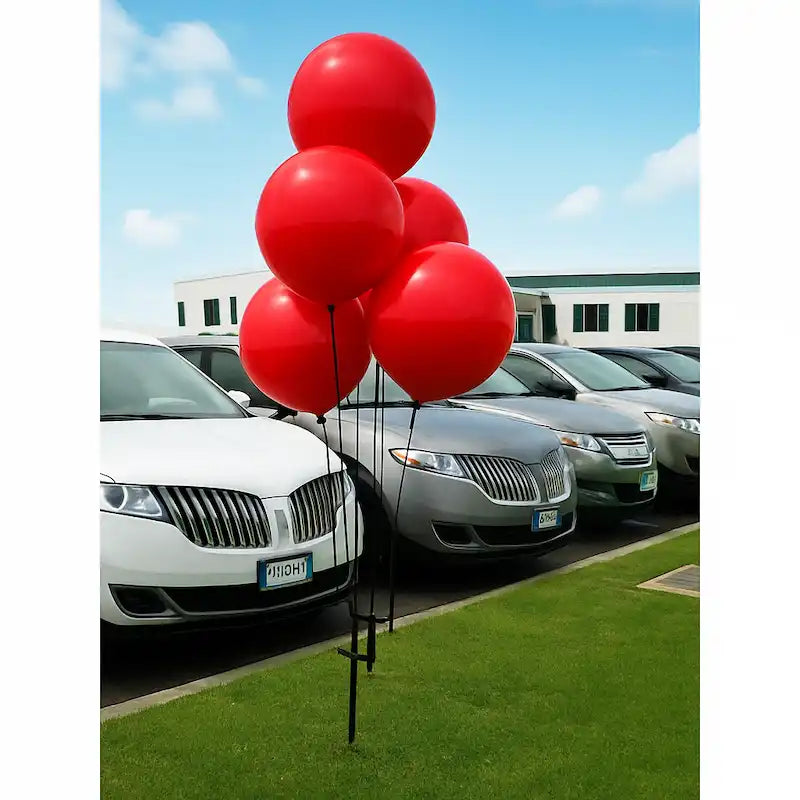 Solid Color Reusable 5 Balloon Cluster Kit with ground spike-Red-Prime Dealer Supply