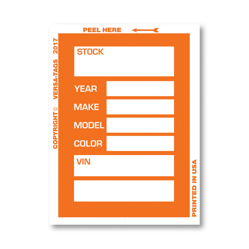 Orange Stock Ticket for car dealers.