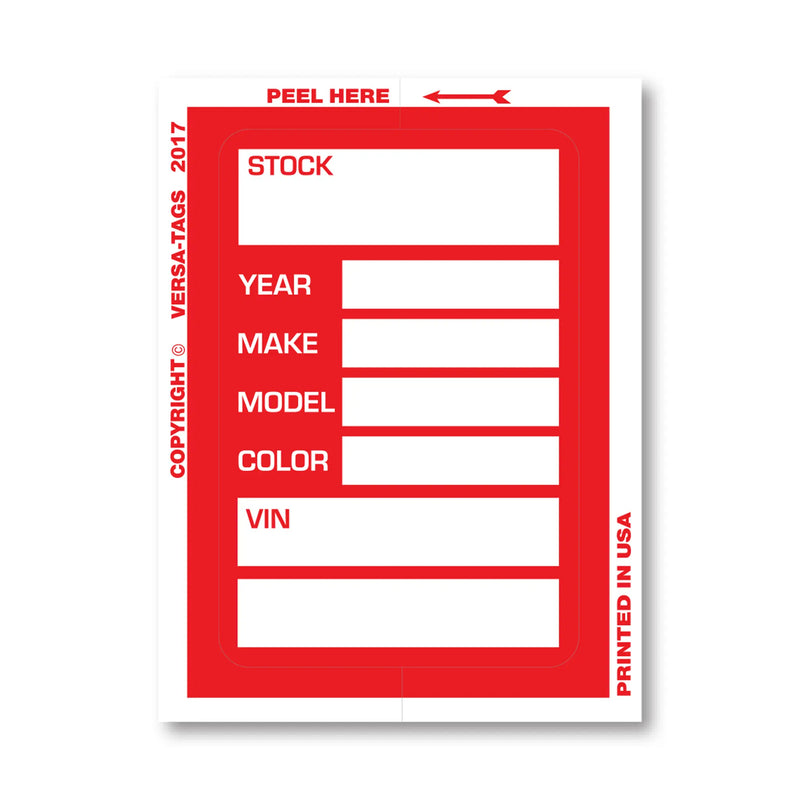 Red Stock Ticket for car dealers.