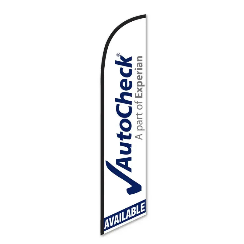 AutoCheck feather flag with Experian branding on a white background