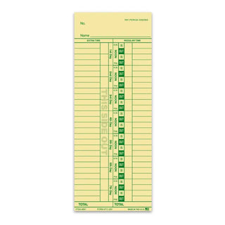 Yellow time card with green text on a white background