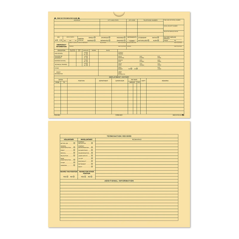 Employee File Folder Jacket Front and back Sides.