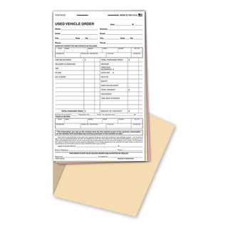 Used vehicle order book with 3-part carbonless snap-out forms – 50 per book