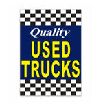 Thumbnail for Sign with 'Quality Used Trucks' text on a checkered background