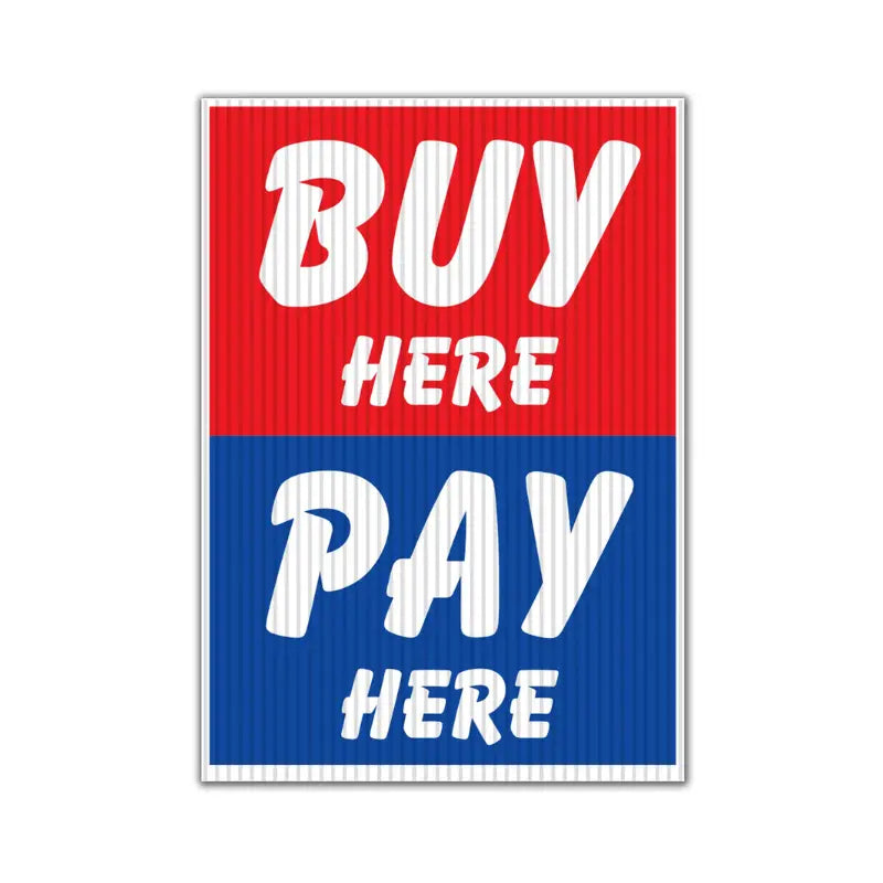 Red and blue sign with 'Buy Here Pay Here' text on a white background