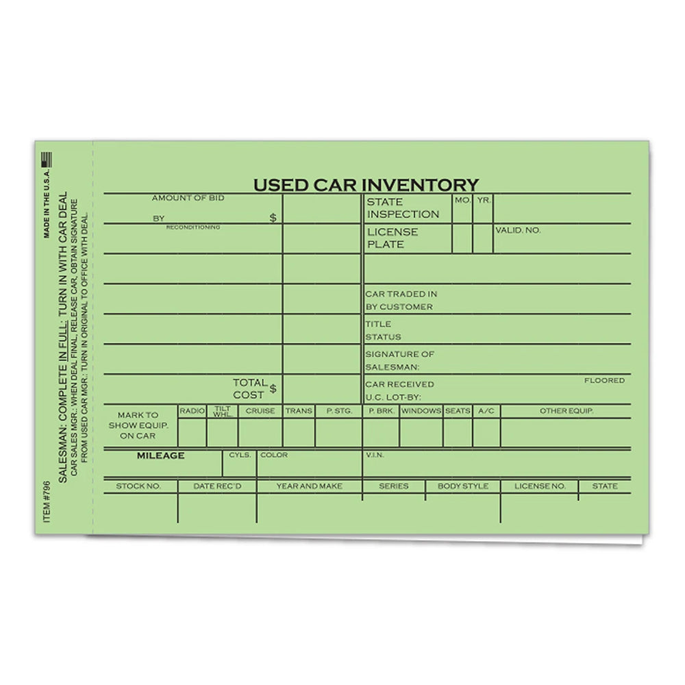 Need Inventory Cards Automotive Used Car Inventory Cards | Dealership Stock Tracking