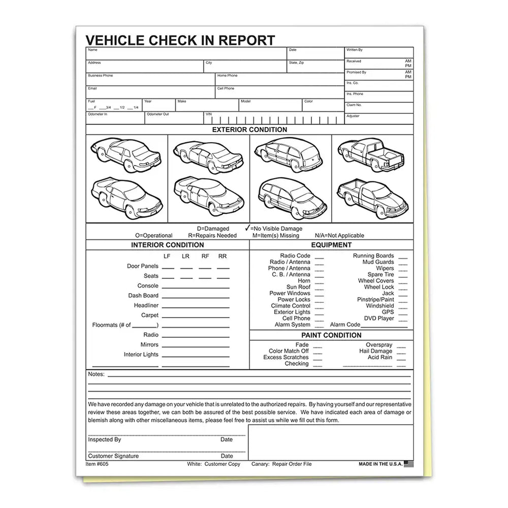 Vehicle check in report form.