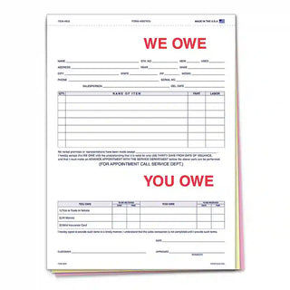 We Owe / You Owe Form – 3-Part Carbonless Auto Dealership Form