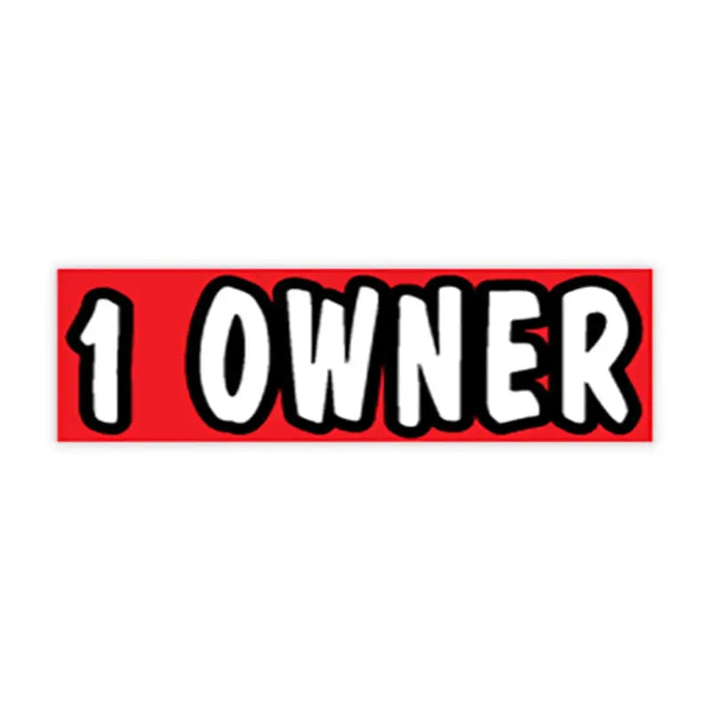 Red rectangular sticker with '1 OWNER' text on a white background