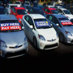 Thumbnail for Windshield banners on auto dealer lot.