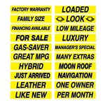 Thumbnail for Yellow and black windshield slogan decals 15" x 2-3/4", 12 pack.